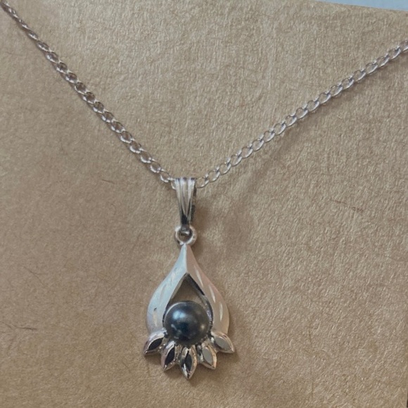 VINTAGE STERLING 10mm CULTURED TAHITIAN PEARL NECKLACE - Picture 4 of 8